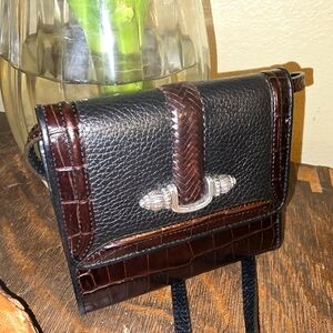 Brighton Leather Crossbody wallet bag Brown  Croc & Black with heart accents